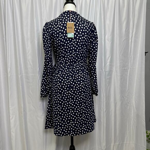 Boden Navy Polka Dot Long Sleeve Dress Size 4P NWT Tencel Cotton Blend - Picture 2 of 9